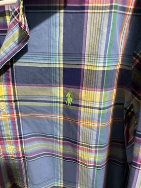 POLO Ralph Lauren plaid colorful blue lime green pony logo Large